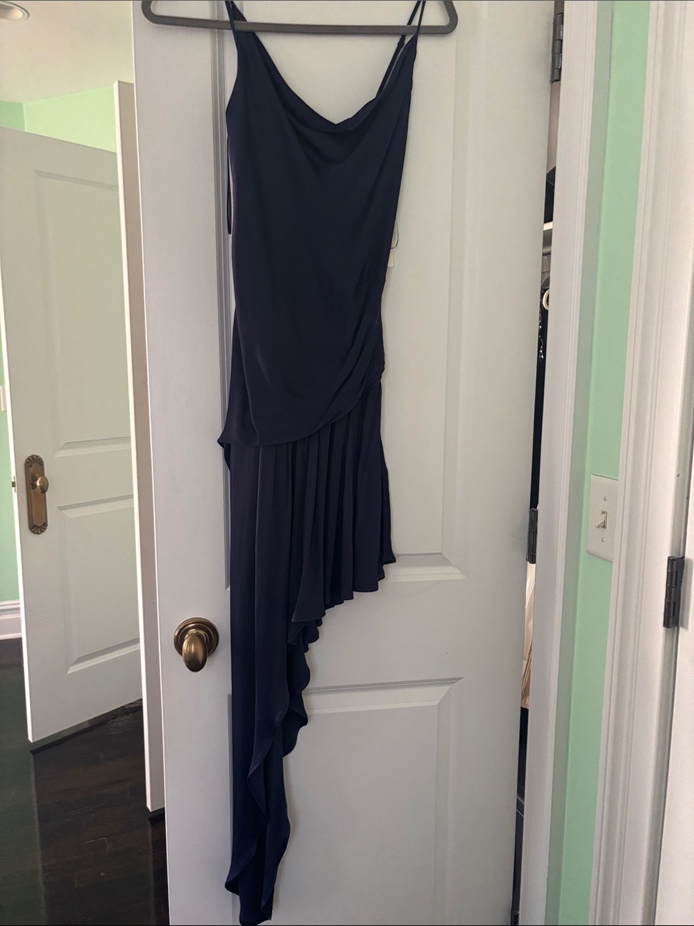 Anthropologie Navy High-Low Slip Dress with Draped Cowl neck